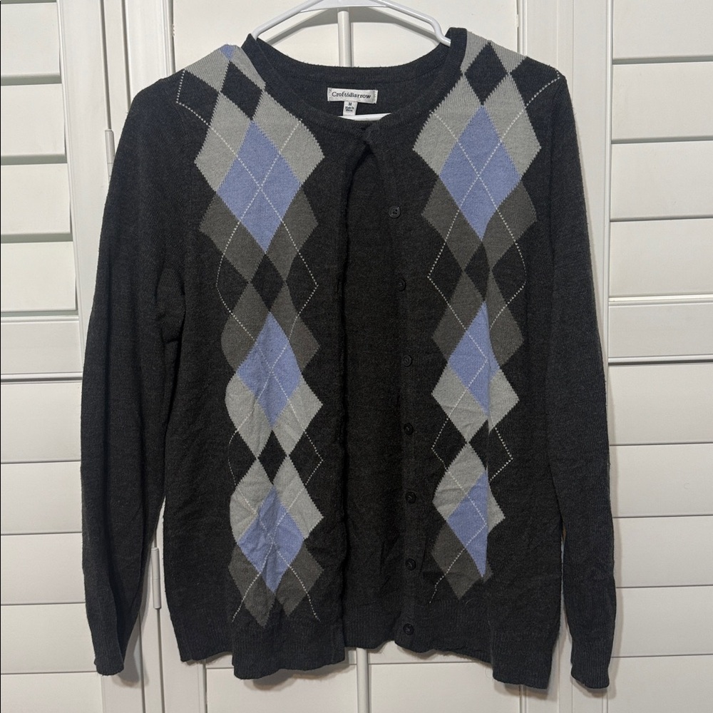 Croft & Barrow Black and Blue Argyle Cardigan